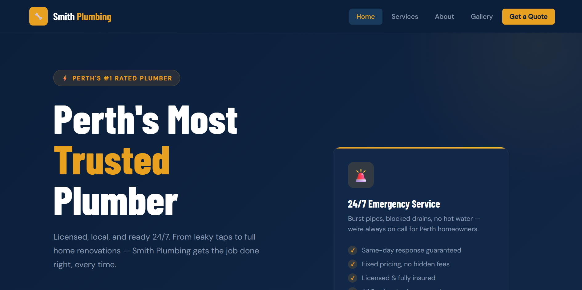 Smith Plumbing website design by JC Websites Perth